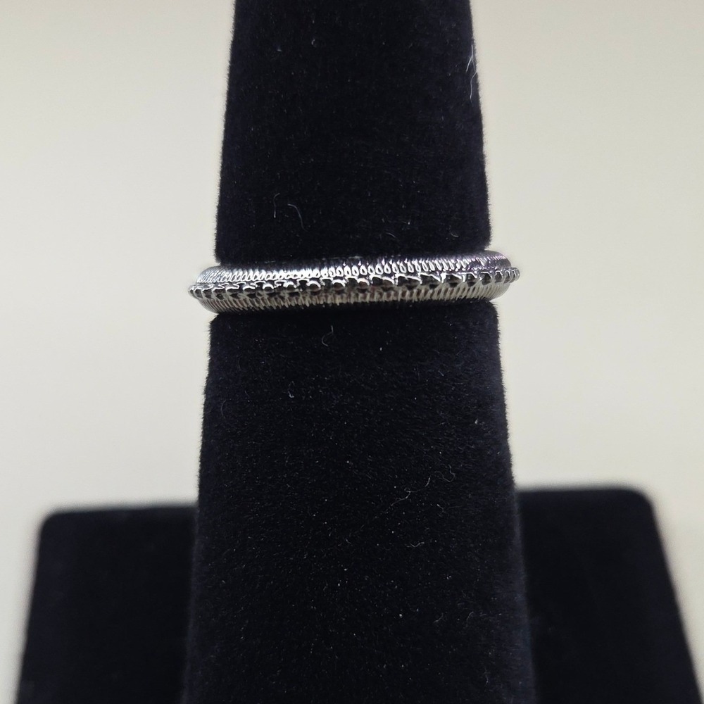 Textured Silver Tone Stackable Band Ring Gear Edge Pattern Size 7